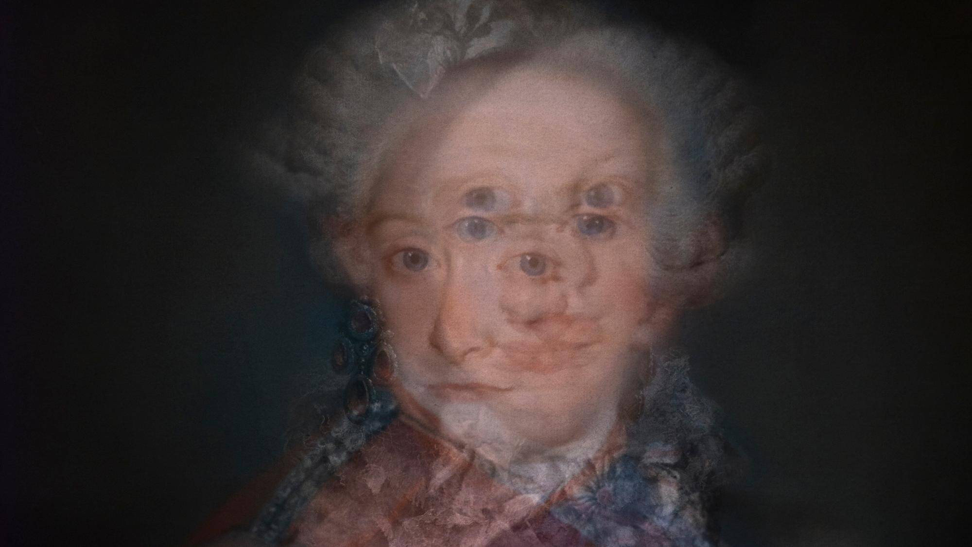 Portrait ancien d’un homme en perruque poudrée blanche, vêtu d’un habit d’époque, sur fond sombre, style XVIIIe siècle.