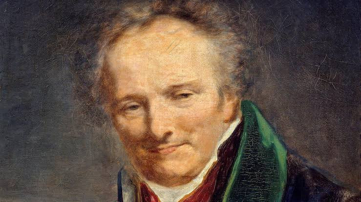 Portrait à l’huile d’un homme aux cheveux grisonnants, vêtu d’un manteau sombre avec une écharpe verte, style classique du XIXe siècle.